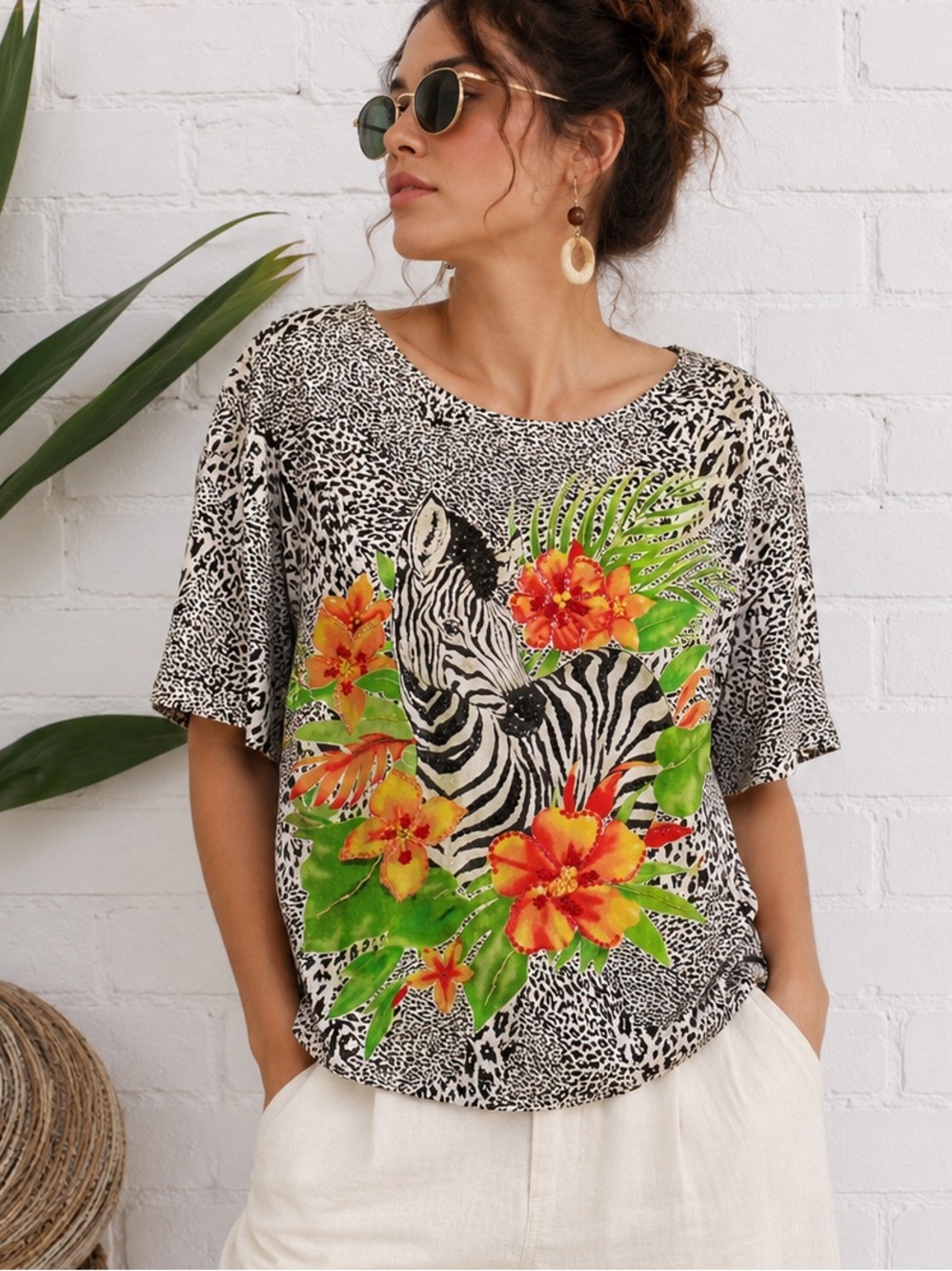 Nancy Bolen Beaded Zebra Top M Art to Wear Maximalist Resort Statement Artsy